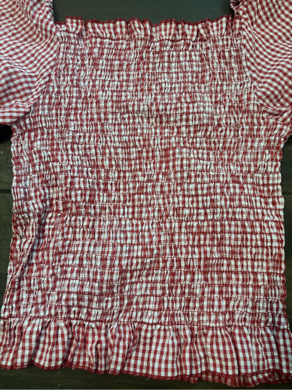 Red Gingham Smocked Puff Sleeve Top - Unbranded - Picture 3 of 3